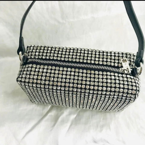 Willow Diamante Gemstone Purse Bag - Black/Silver