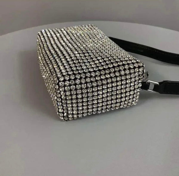 Willow Diamante Gemstone Purse Bag - Black/Silver