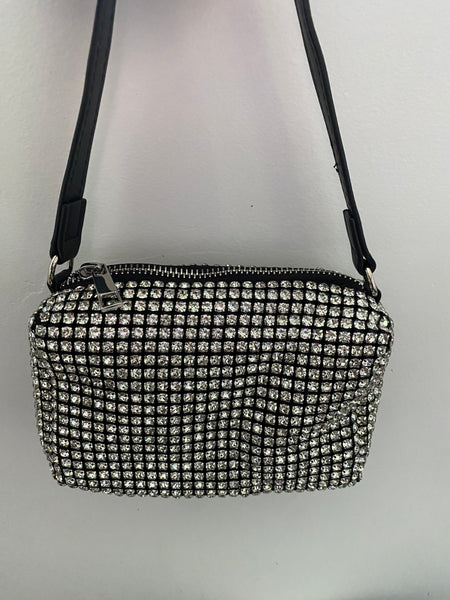 Willow Diamante Gemstone Purse Bag - Black/Silver